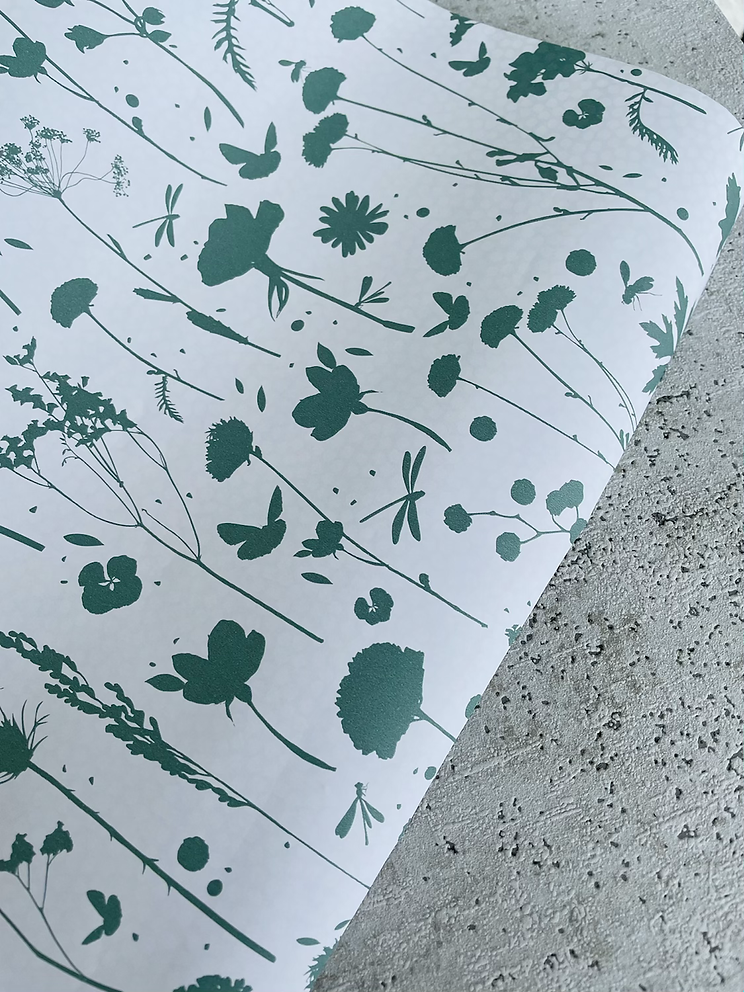 Geschenkpapier  50x300cm Kraftpapier Blumen blau metallic