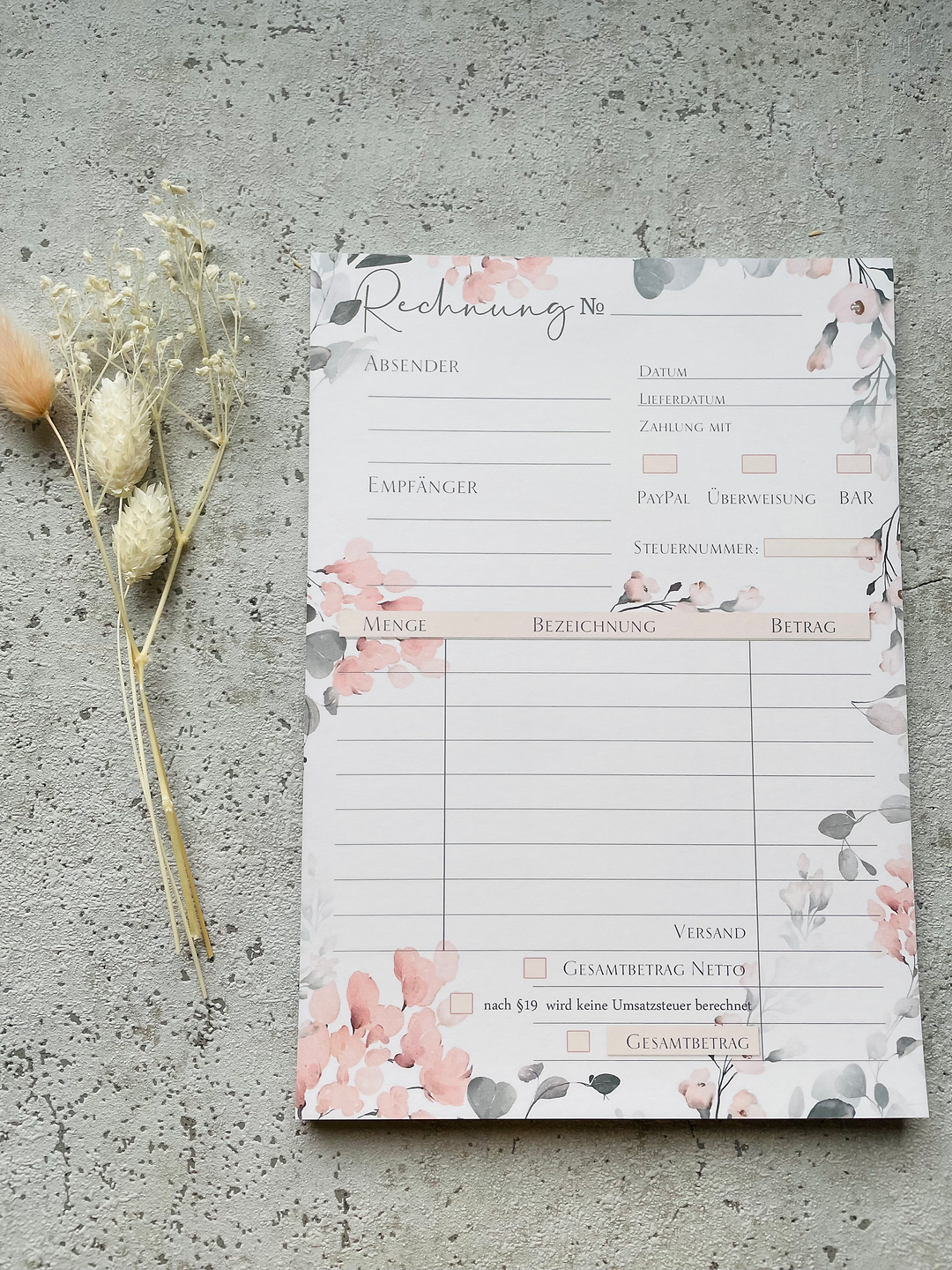 Rechnungsblock A5 Aquarell Blumen