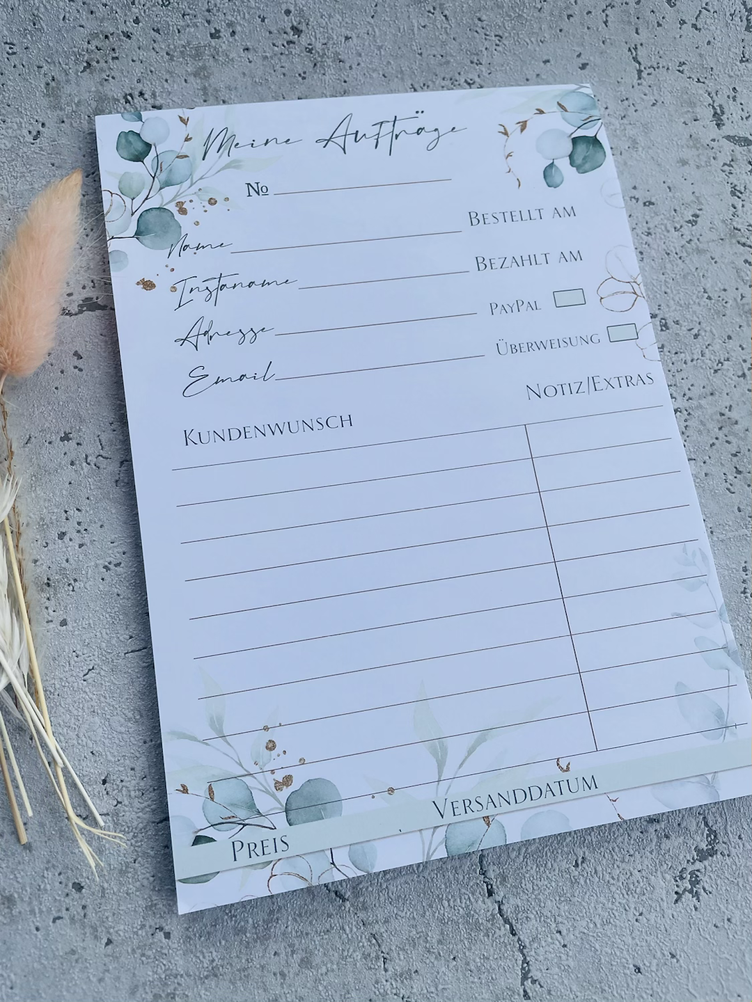 Auftragsblock Eukalyptus Golddesign