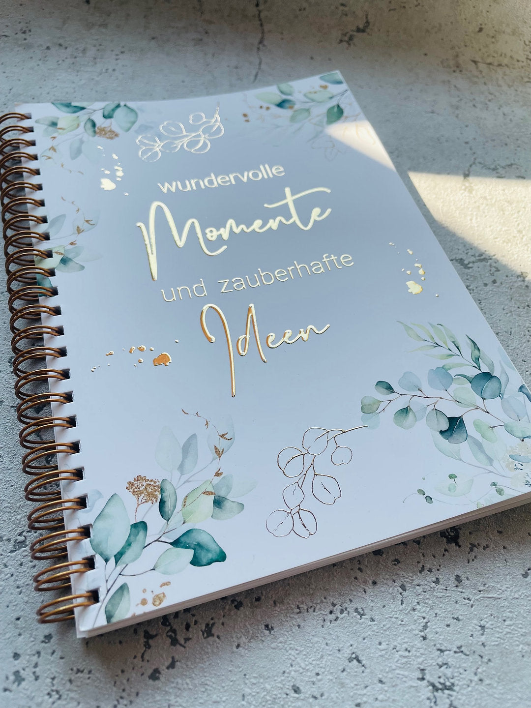 Notizbuch Eukalyptus mit Goldveredlung in 3D in A5