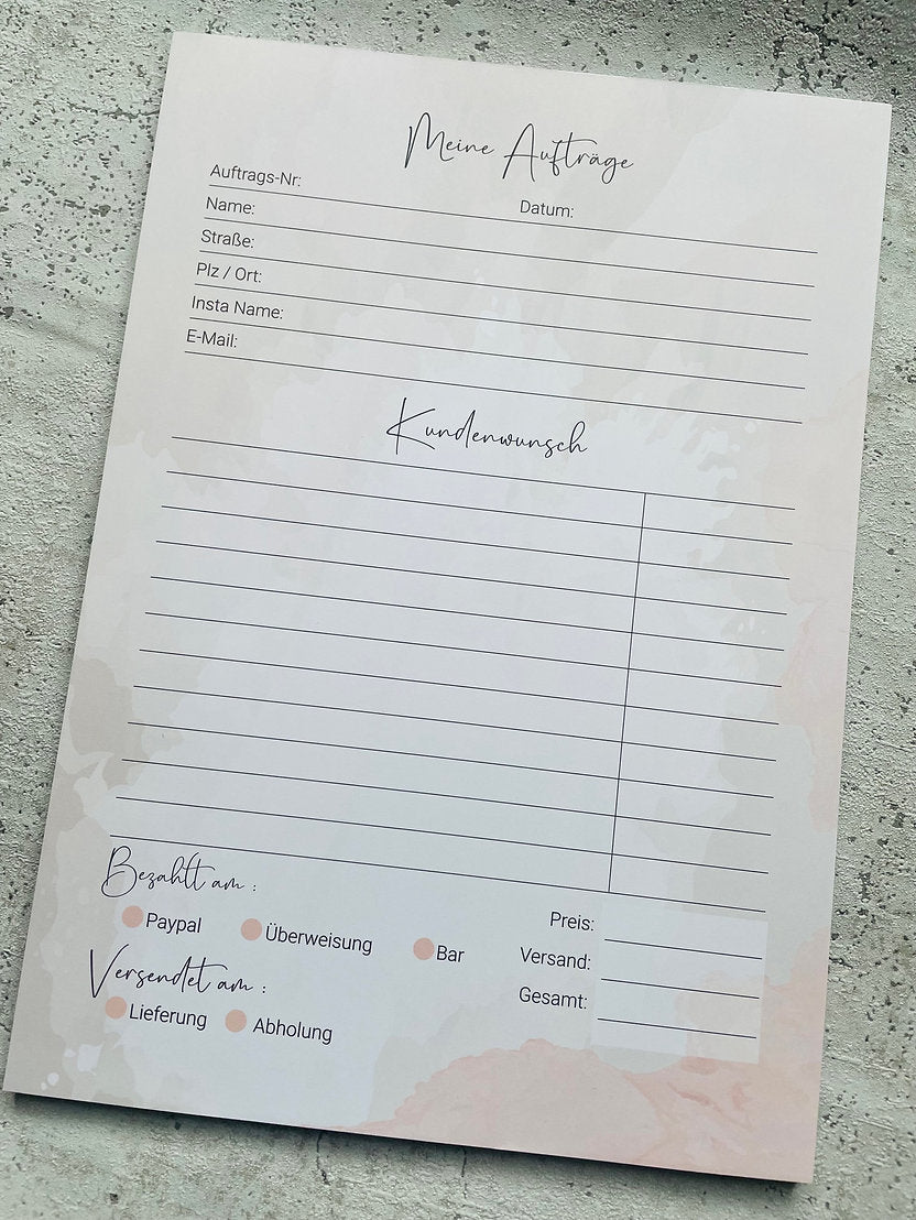 Auftragsblock A4 Aquarell Beige