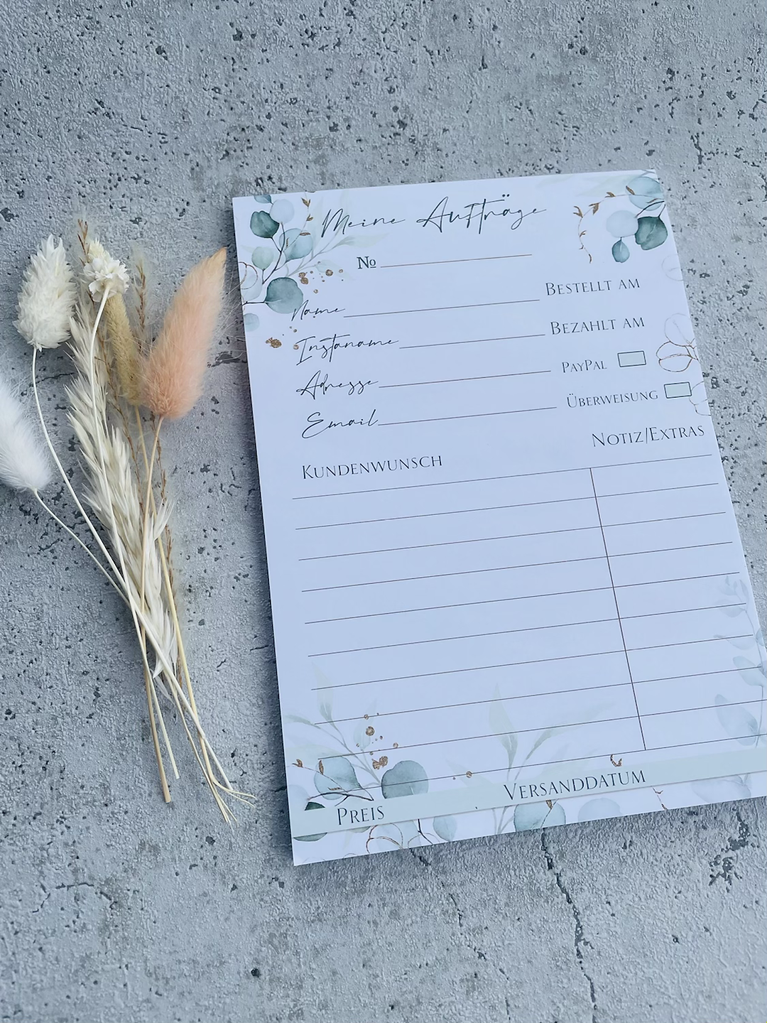 Auftragsblock Eukalyptus Golddesign