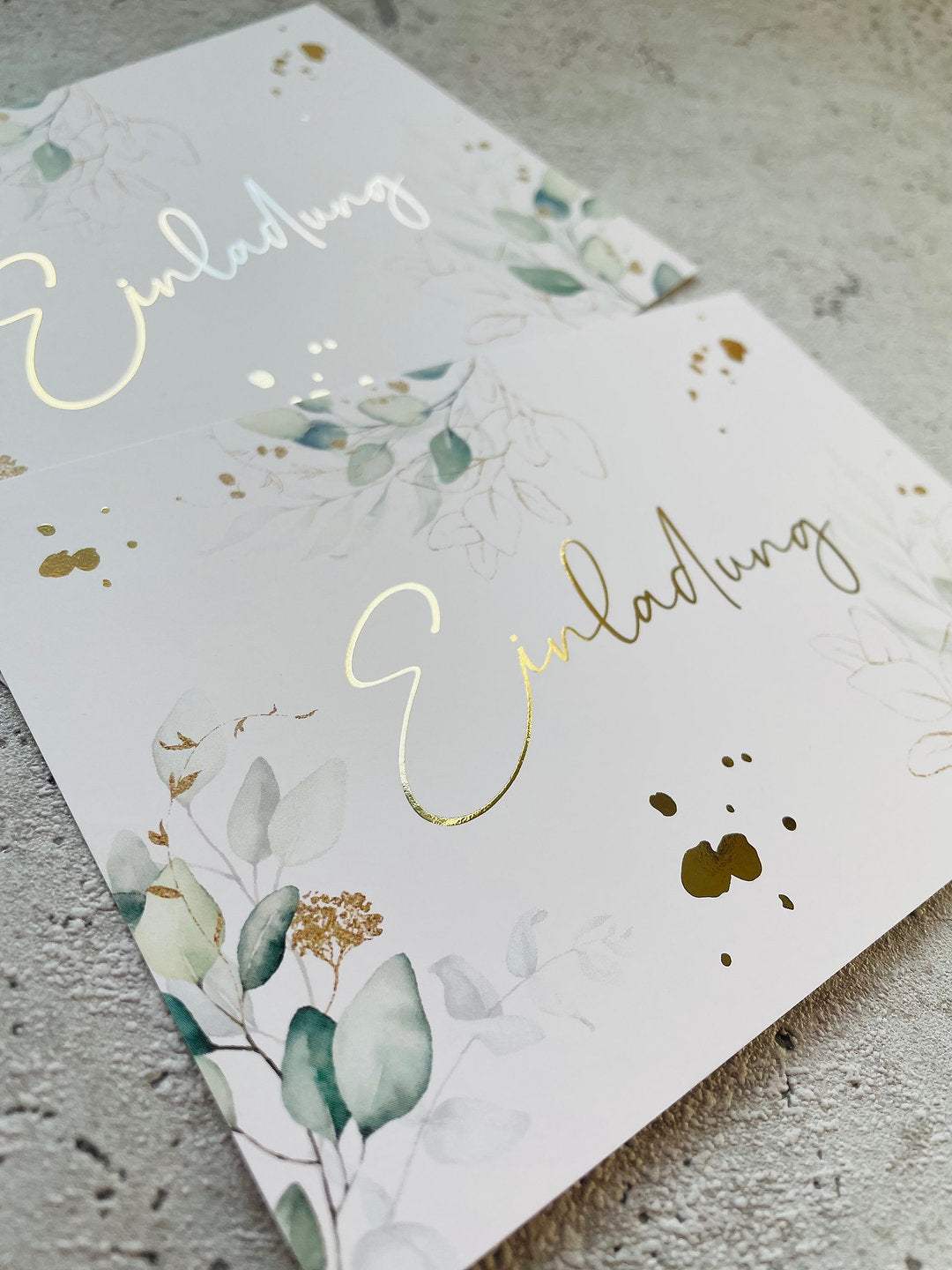 Karten  •Einladung• mit Goldveredlung Eukalyptus
