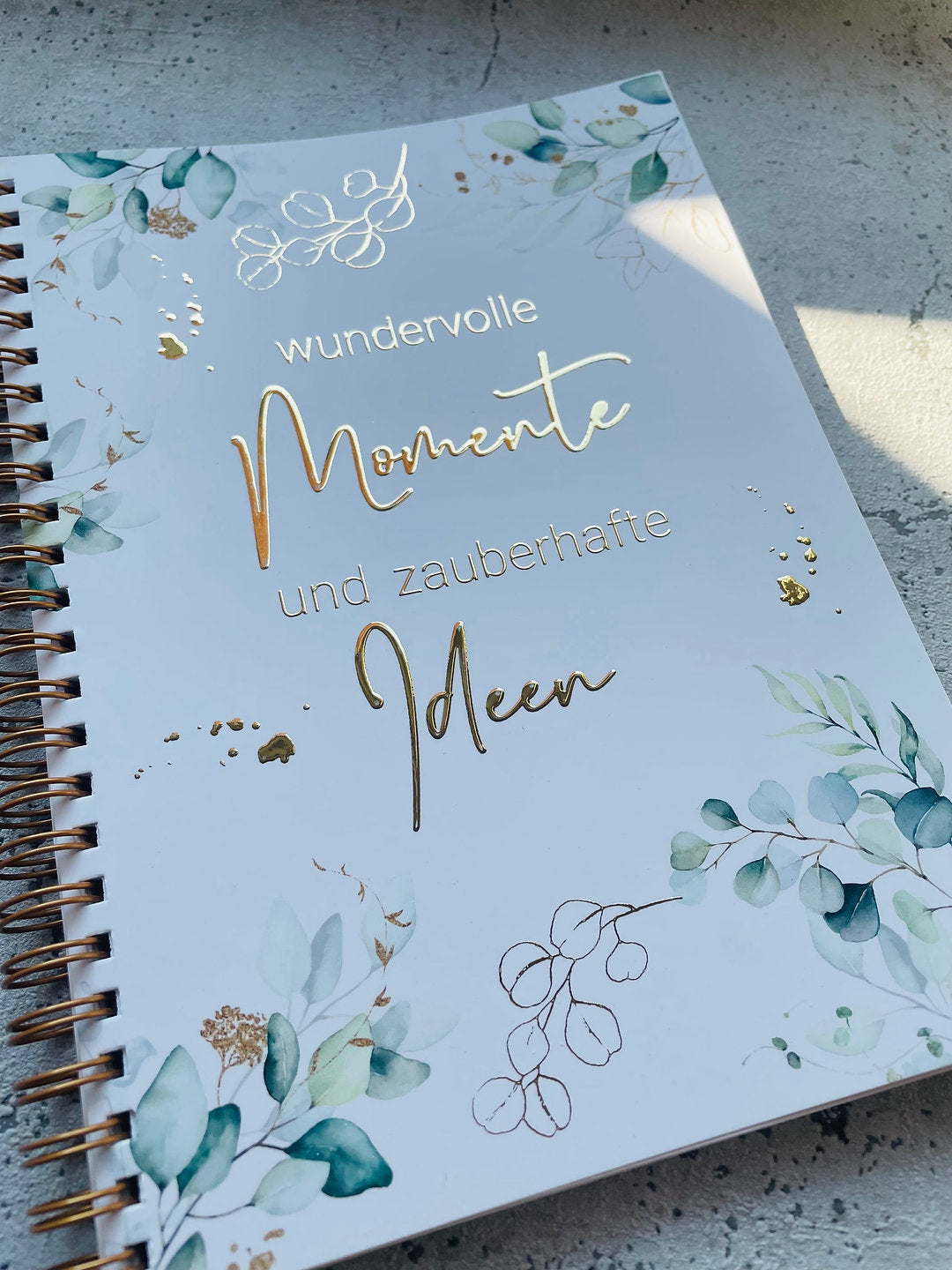 Notizbuch Eukalyptus mit Goldveredlung in 3D in A5