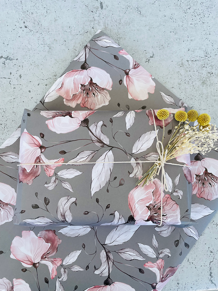 Geschenkpapier  Grey Flowers  50x70cm