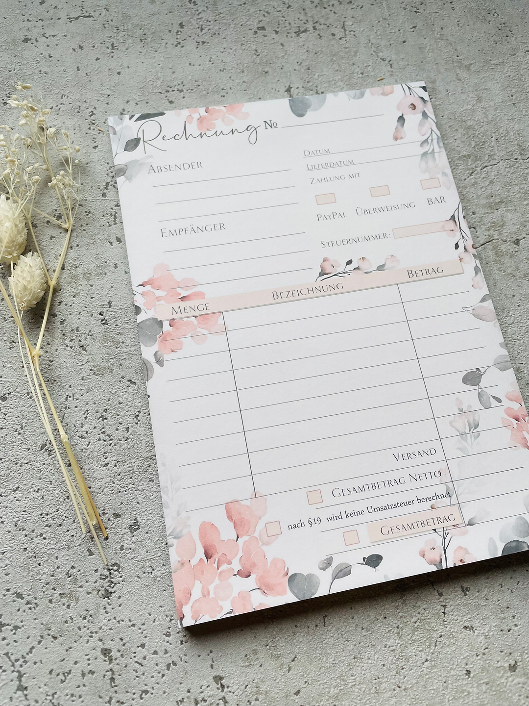 Rechnungsblock A5 Aquarell Blumen