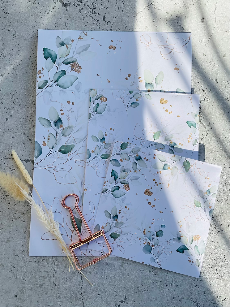 Papier Taschen  •Eukalyptus Golddesign• 10 Stk Eigenproduktion