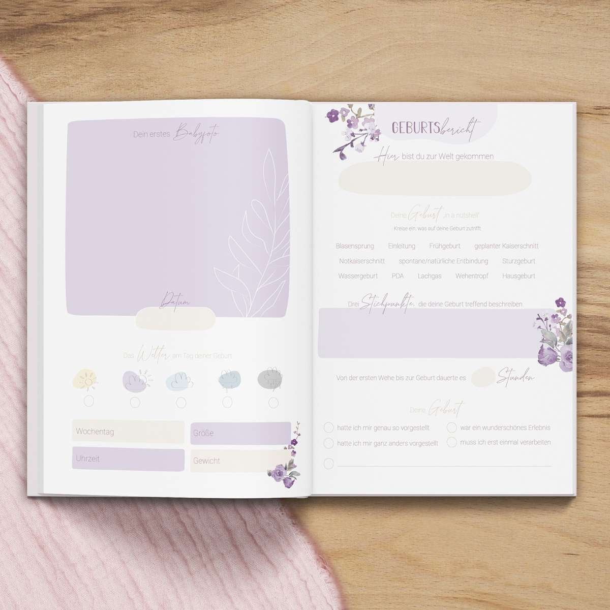 Erinnerungsbuch Schwangerschaft Rosa Blumen