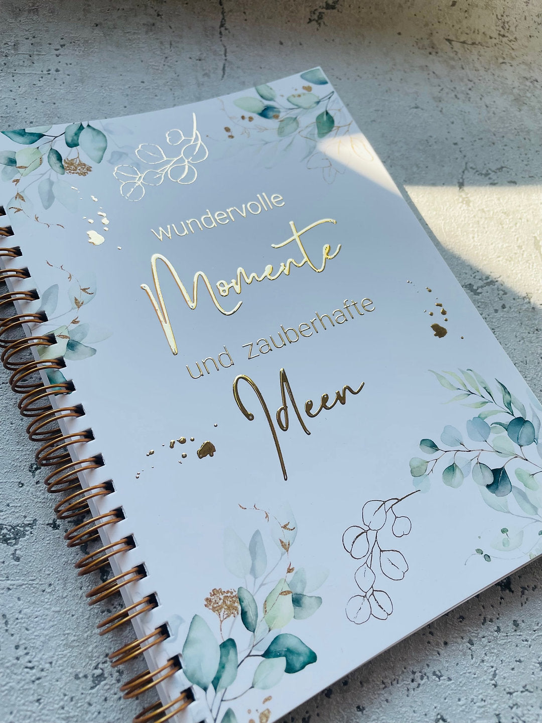 Notizbuch Eukalyptus mit Goldveredlung in 3D in A5