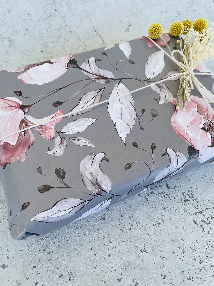 Geschenkpapier  Grey Flowers  50x70cm