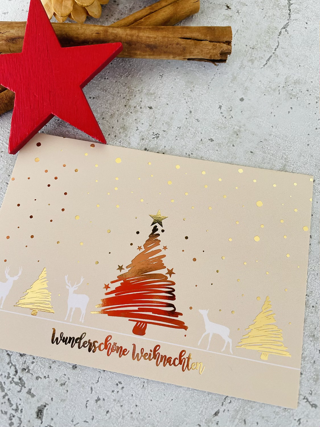 Weihnachtskarte Winterwald mit Goldmetallic