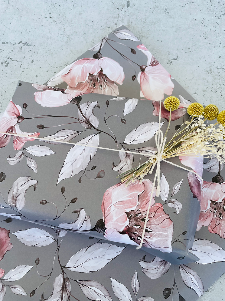 Geschenkpapier  Grey Flowers  50x70cm