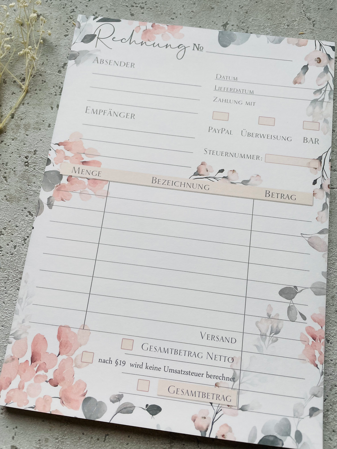 Rechnungsblock A5 Aquarell Blumen