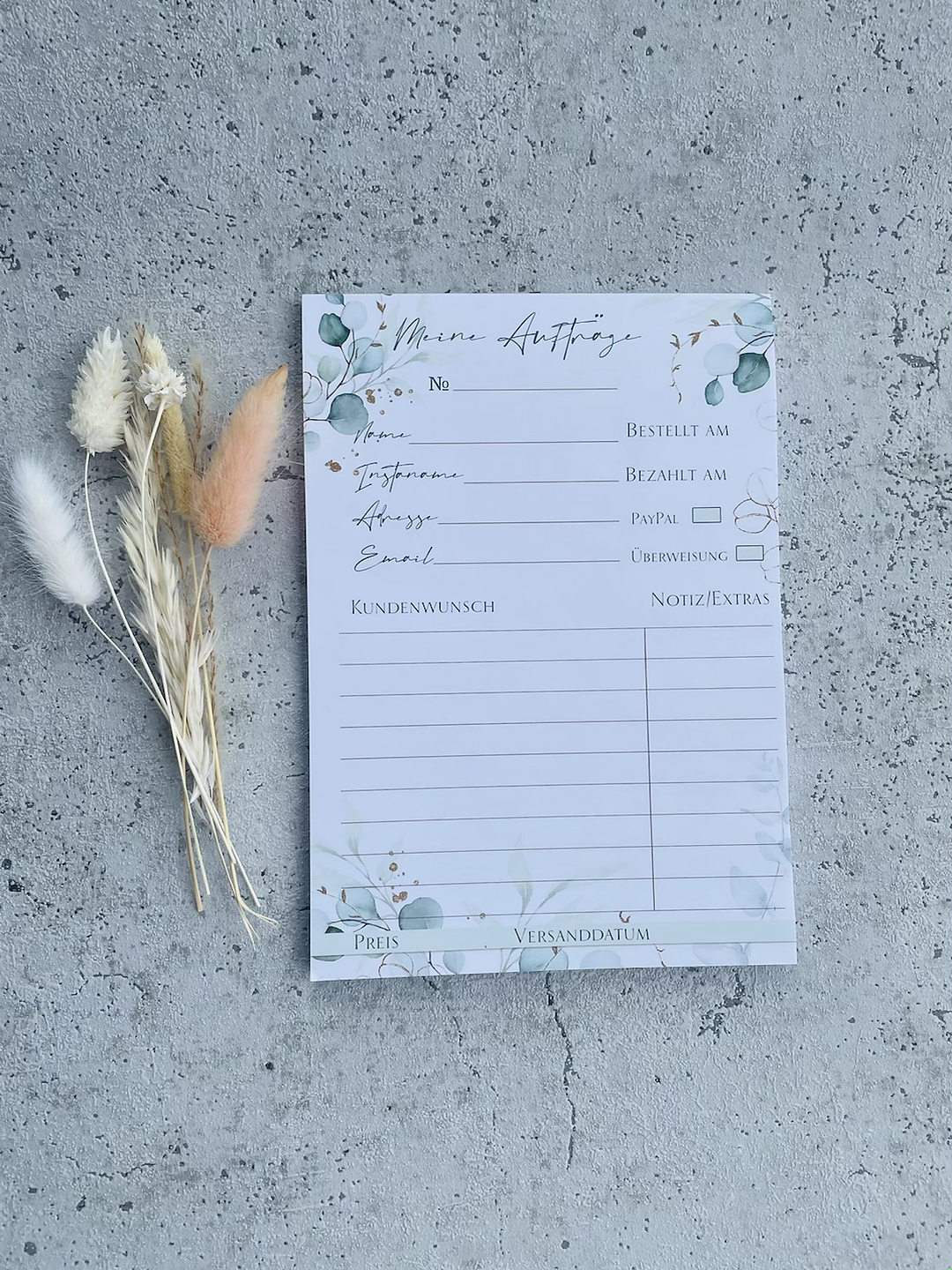 Auftragsblock Eukalyptus Golddesign