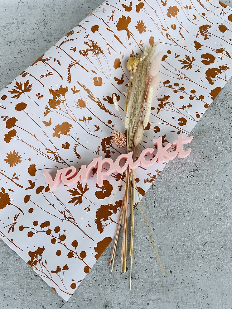 Geschenkpapier  50x300cm Kraftpapier Blumen braun Gold