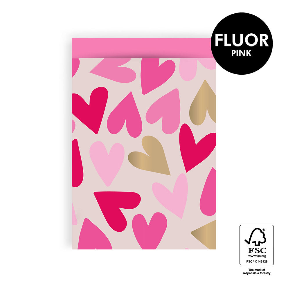 Papiertasche •Herzchen beige/ neon pink •