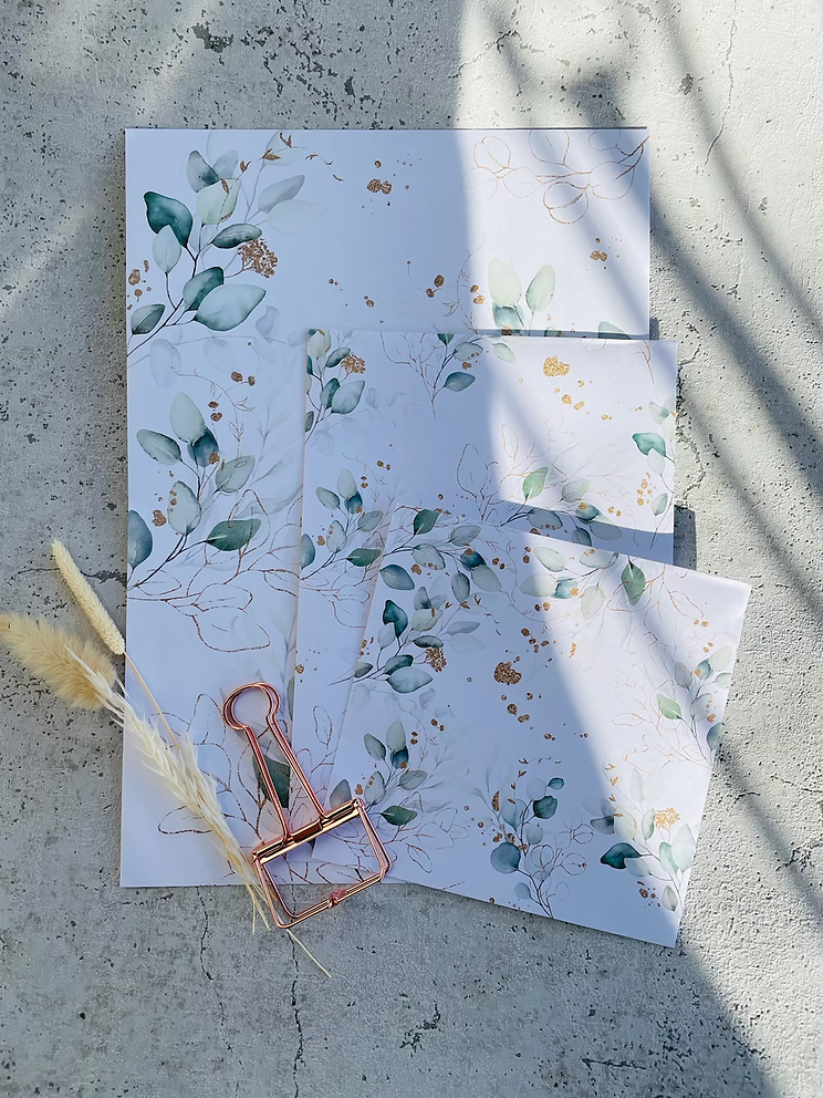 Papier Taschen  •Eukalyptus Golddesign• 10 Stk Eigenproduktion